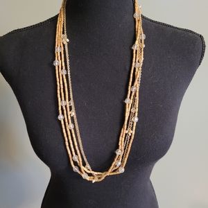 Coastal Cowgirl Boho Beachy Crystal Pearl and Wood Layered Necklace